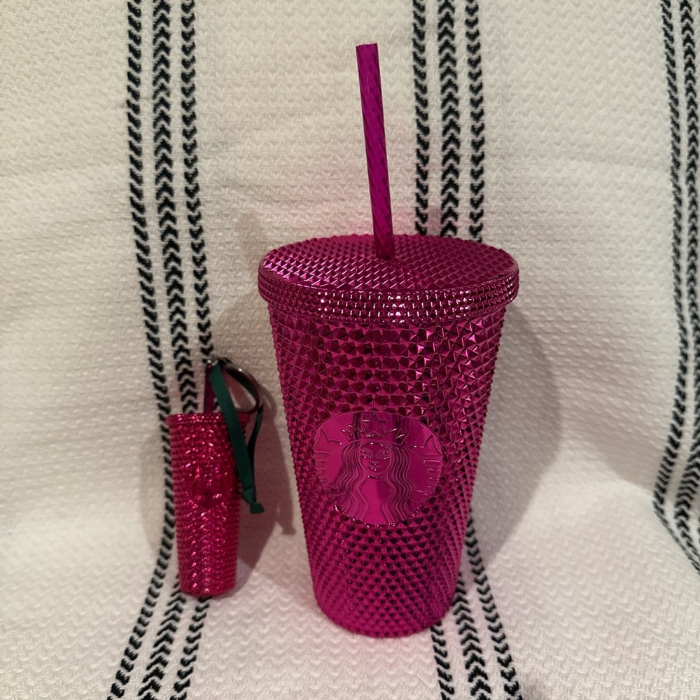 Starbucks Holiday Pink Sangria Studded Tumbler 16oz + Matching Ornament Keychain